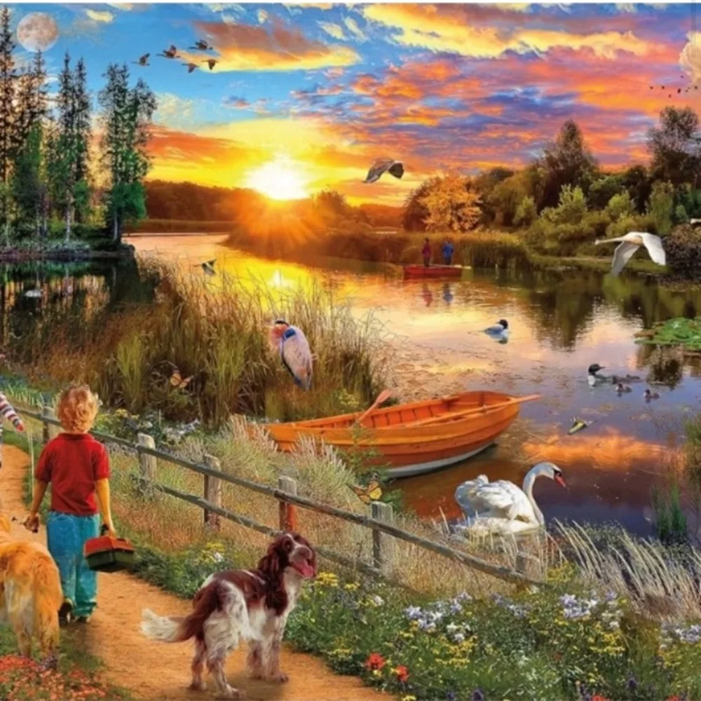 CEACO Jigsaw Puzzle River Sunset David Maclean 1000 Piece Oversized Pieces EUC